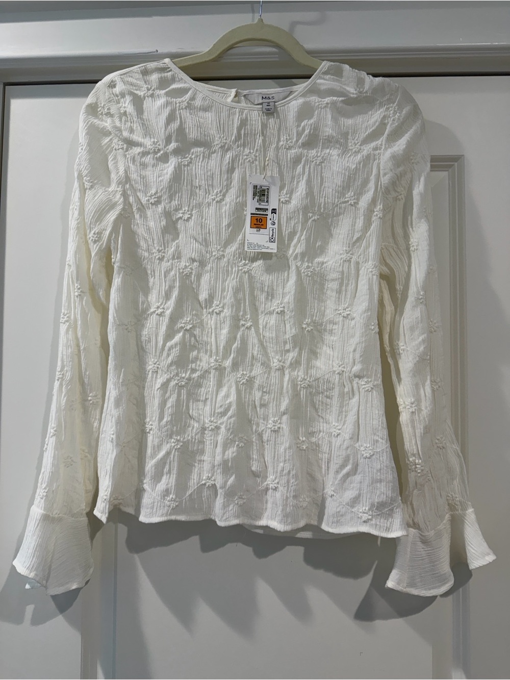 Marks & Spencer NWT Lace Textured Crew Neck Blouse White/Ivory - UK Size 10